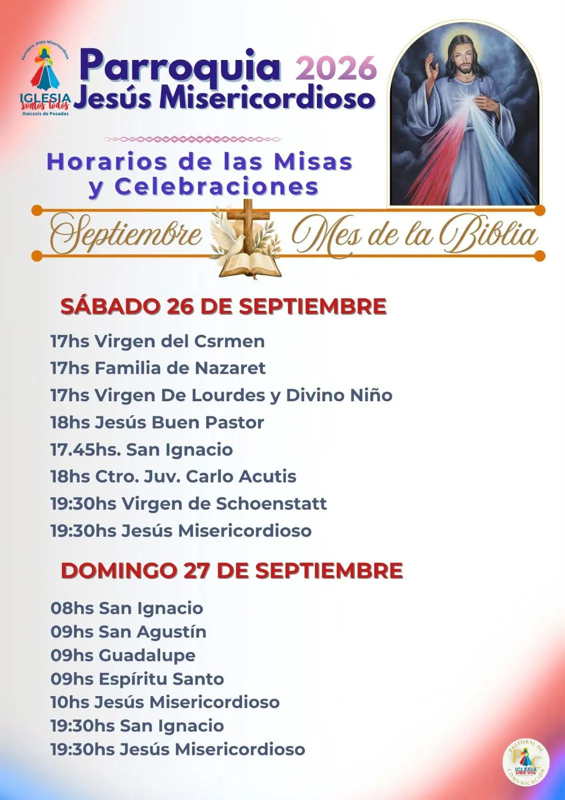 Parroquia Jesús Misericordioso: Horarios de Misas y Celebraciones para el Fin de Semana