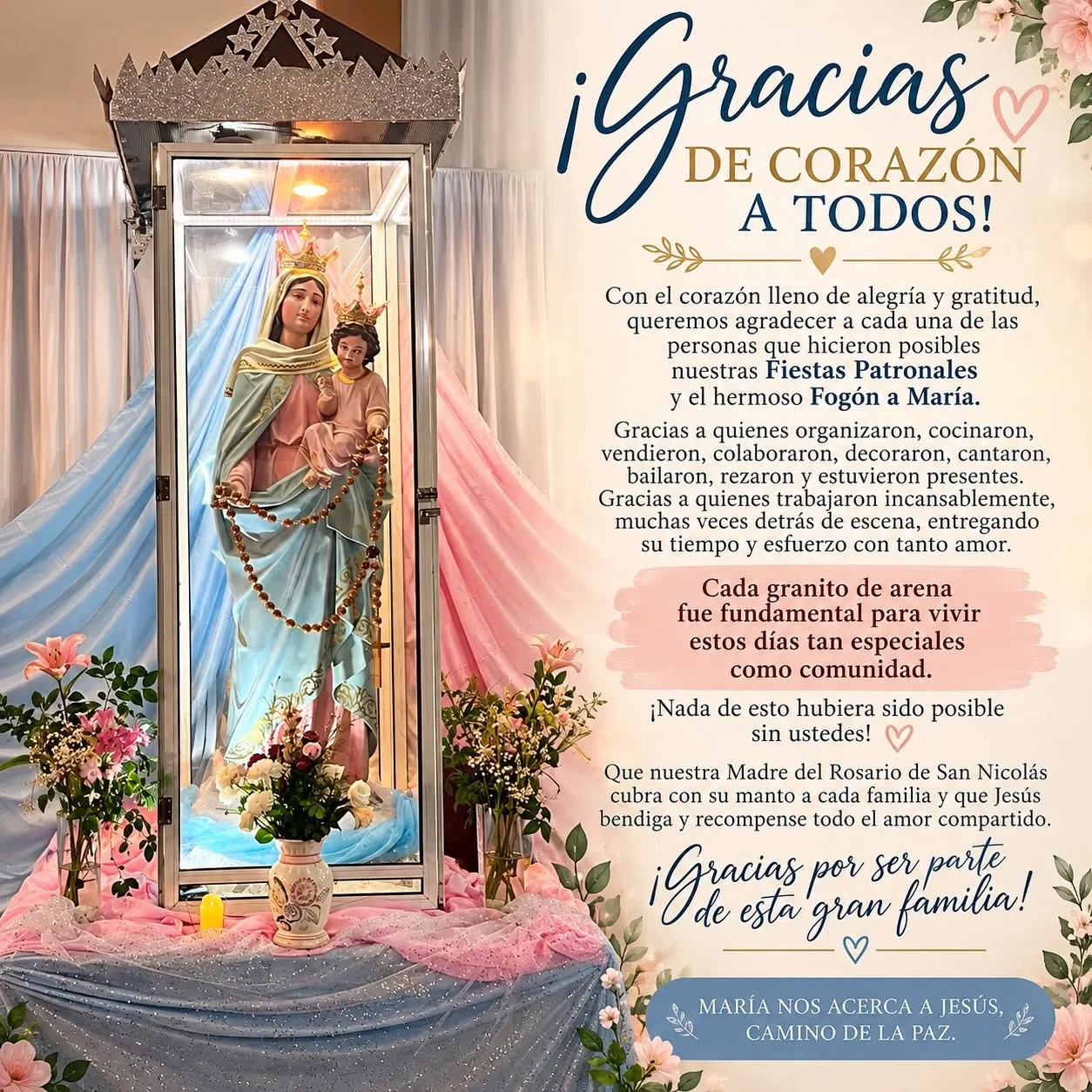 Capilla Virgen del Rosario de San Nicolás: Agradecimiento tras las Fiestas Patronales y el Fogón a María