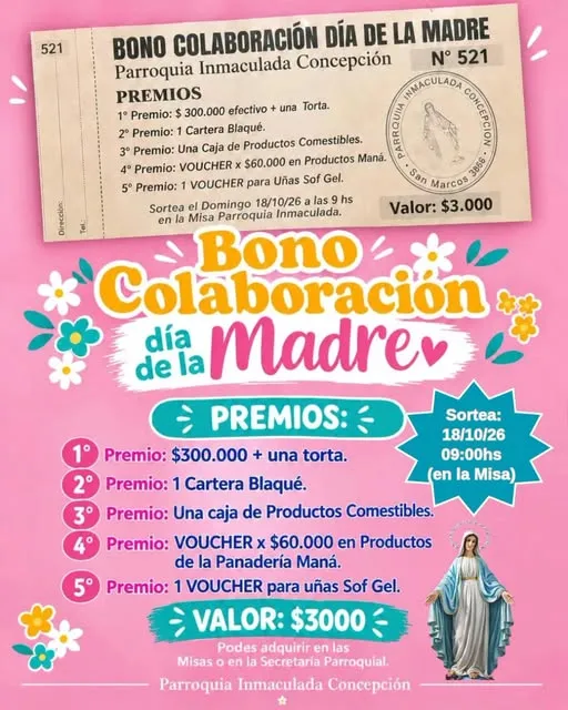 Parroquia Inmaculada Concepción: Lanzan Bono Colaboración por el Día de la Madre