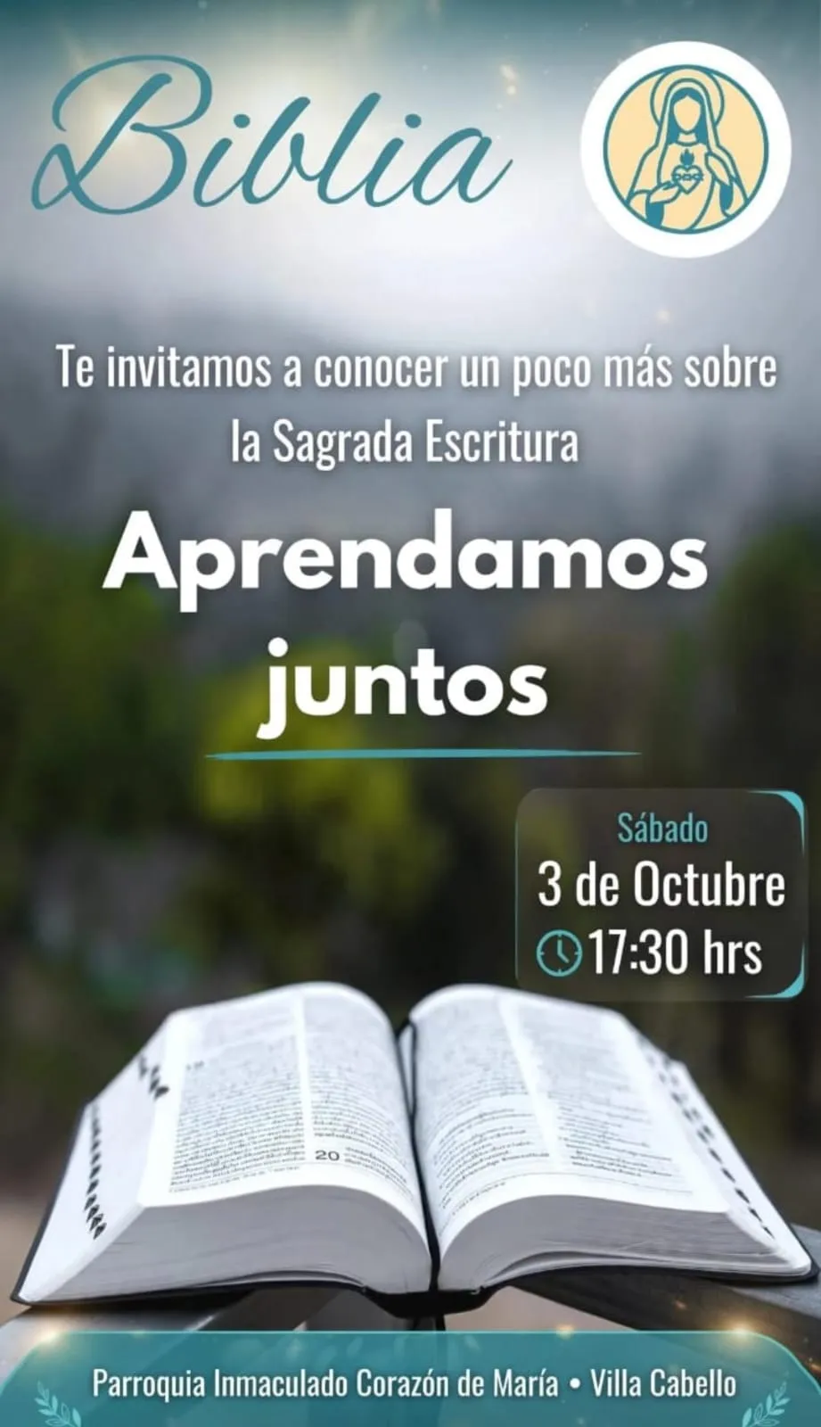 Parroquia Inmaculado Corazón de María: Invitan a Encuentro Formativo sobre la Sagrada Escritura