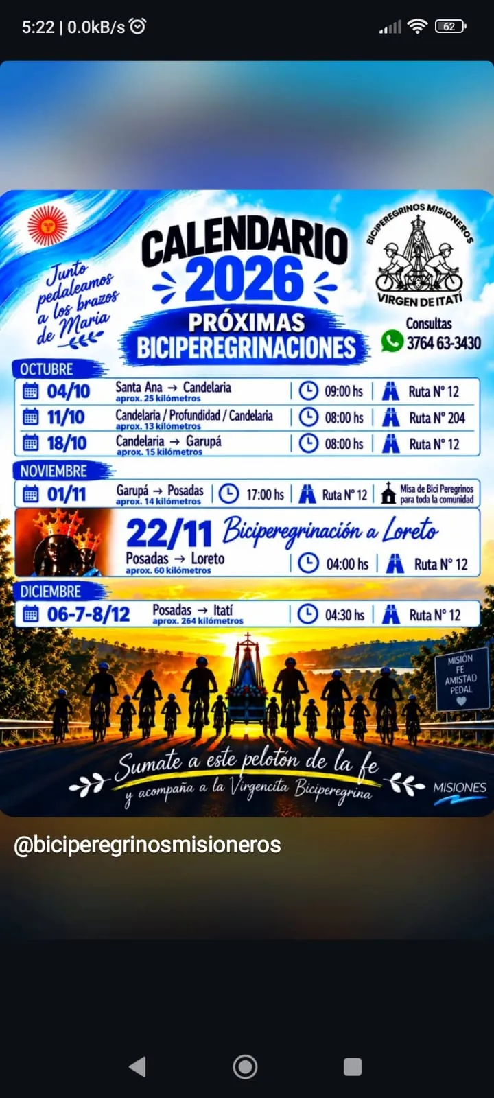 Biciperegrinos Misioneros: Presentan el Calendario Oficial de Próximas Biciperegrinaciones 2026